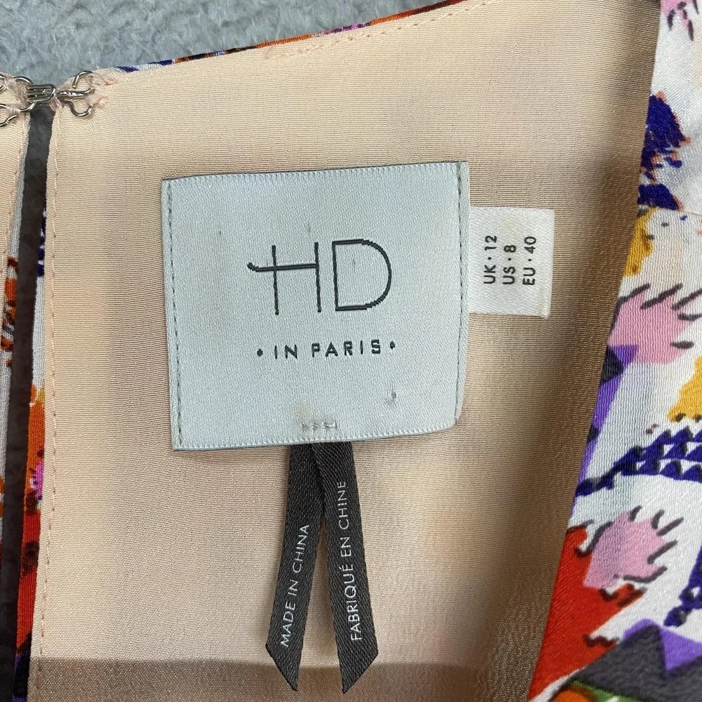 HD In Paris Midi Dress Womens 8 Silk Anthro Geometric Shift Boho Sleeveless‎